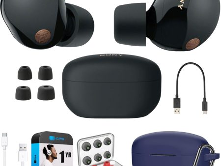 Sony Noise Canceling Truly Wireless Earbuds, Black + Accessories + Warranty Bundle Supply