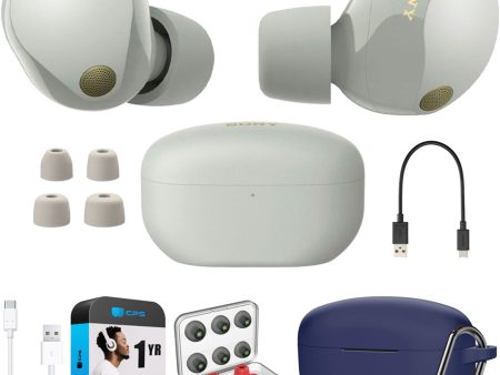 Sony Noise Canceling Truly Wireless Earbuds, Silver + Accessories + Warranty Bundle For Sale