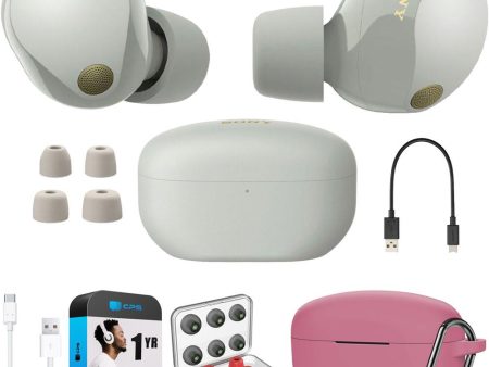 Sony Noise Canceling Truly Wireless Earbuds, Silver + Accessories + Warranty Bundle Supply